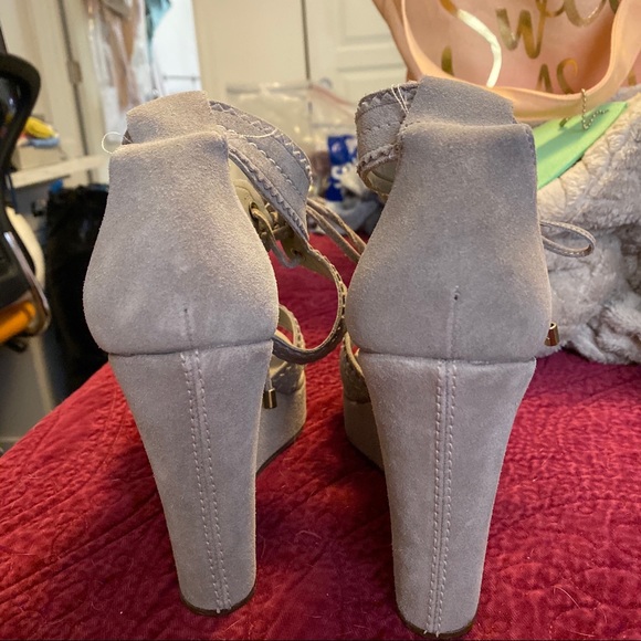 Juicy Couture Grey Suede Tie Wedges - Picture 5 of 5